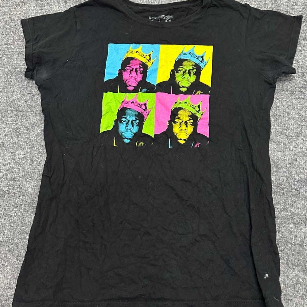 The Notorious B.I.G. T-Shirt Womens Size M Black Pop Art Graphic Biggie Smalls